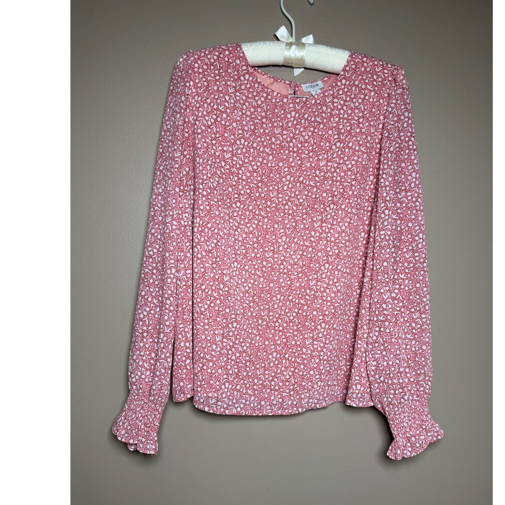 NWT J.Crew Rose Pink Floral Puff Sleeve Blouse Size M